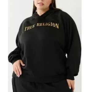True Religion Black Hoodie with Gold Lettering